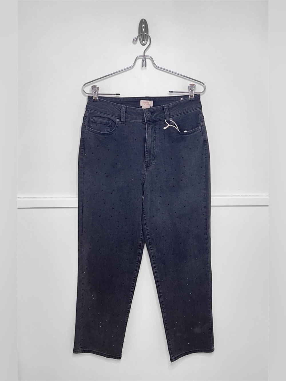 Camila Coelho Rhinestone Studded Black Straight Leg Ankle Jeans NWT